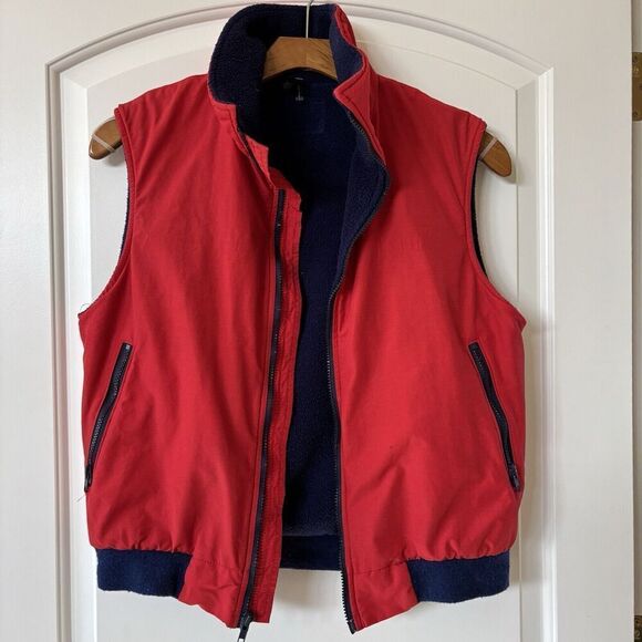 Vintage Lands' End Vest Men's Large Red‎ Nylon + Blue Sherpa Fleece Full Zip USA - Picture 1 of 9